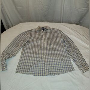 Tommy Hilfiger Blue, Yellow and White Plaid Shirt Mems Dress Shirt 16 1/2 34-35